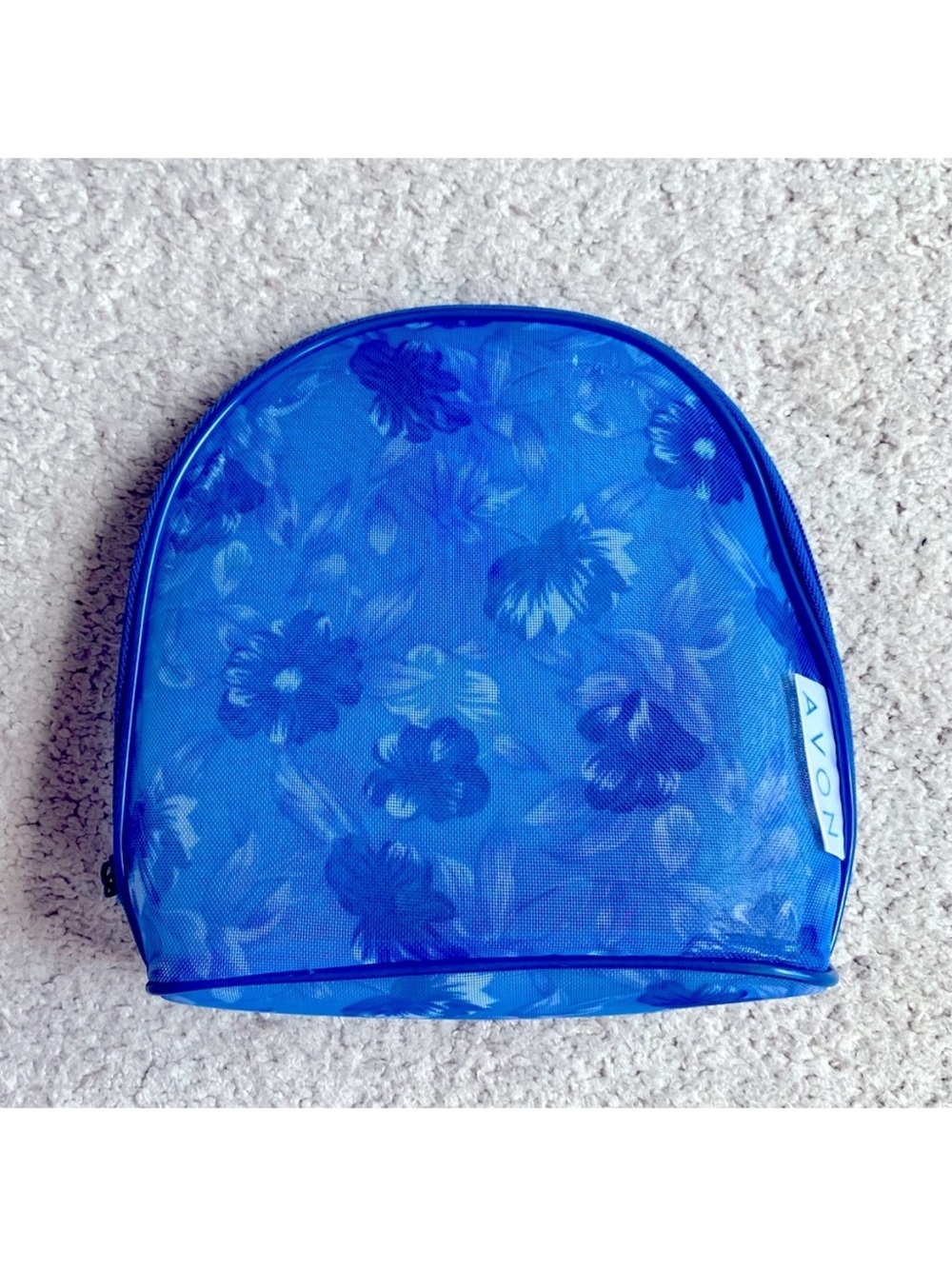 Avon Blue Floral Mesh Makeup Cosmetics Bag